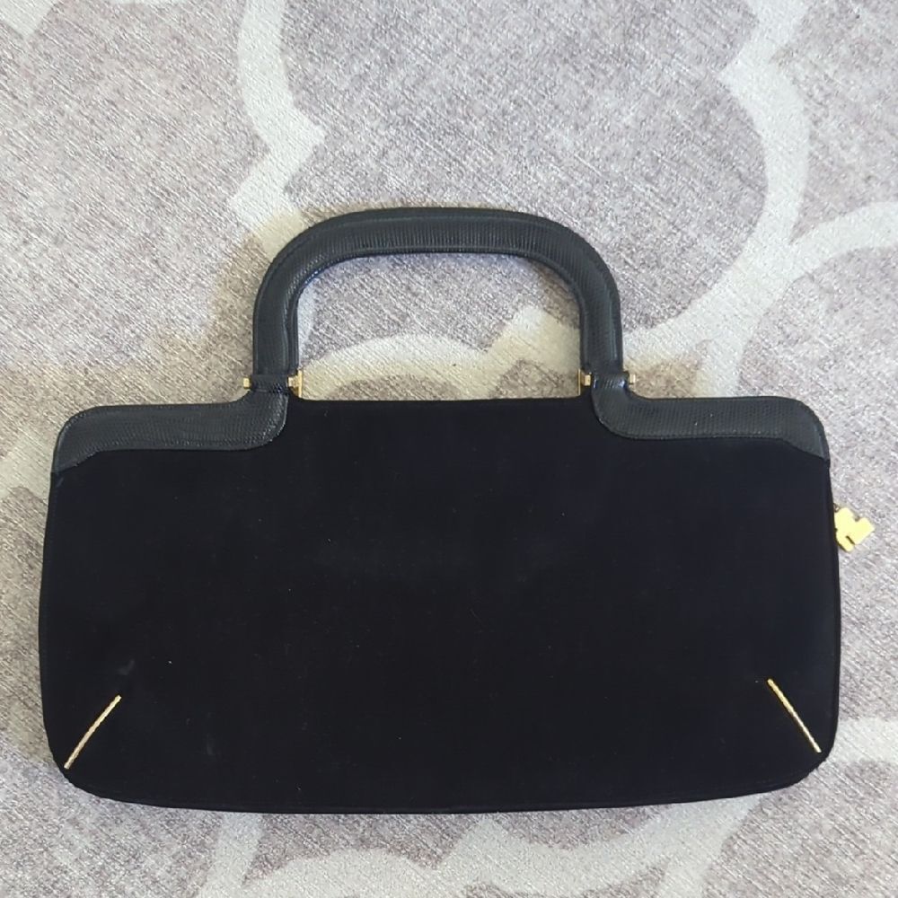 Saks Fifth Ave Vintage Black Handbag Gold Trim